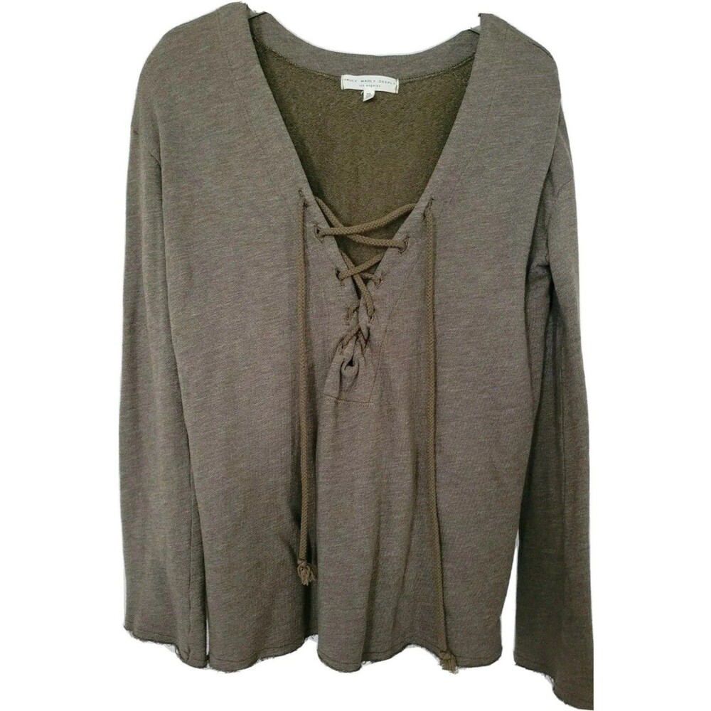 Truly Madly Deeply Top Womens XS Urban Outfitters Green Sweatshirt Raw Hem